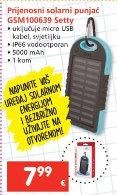 Prijenosni solarni punjač GSM100639 Setty