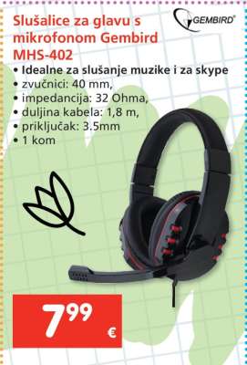 Slušalice za glavu s mikrofonom Gembird MHS-402