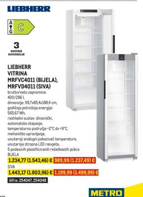 LIEBHERR VITRINA MRFVC4011 (BIJELA), MRFVD4011 (SIVA)