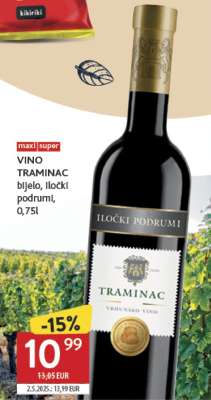 VINO TRAMINAC bijelo, Iločki podrumi, 0,75l