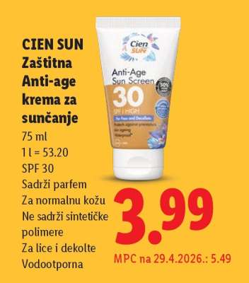 CIEN SUN Zaštitna Anti-age krema za sunčanje