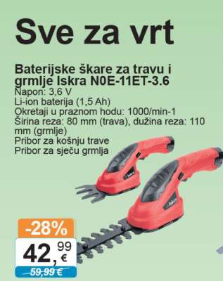 Baterijske škare za travu i grmlje Iskra N0E-11ET-3,6
