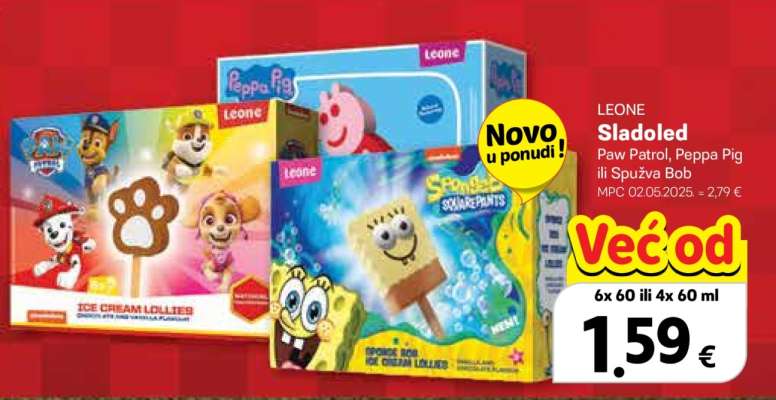 Sladoled Paw Patrol, Peppa Pig ili Spužva Bob