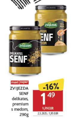 ZVIJEZDA SENF delikates, premium s medom, 290g