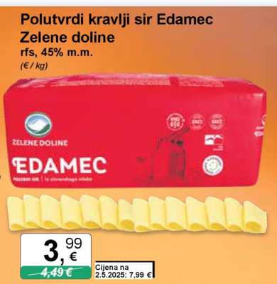 Polutvrdi kravlji sir Edamec Zelene doline