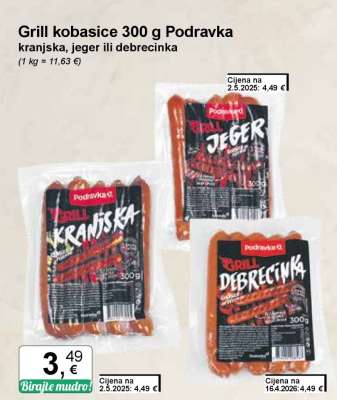 Grill kobasice 300 g Podravka