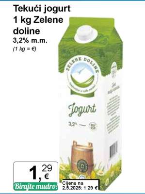 Tekući jogurt 1 kg Zelene doline 3, 2% m.m.