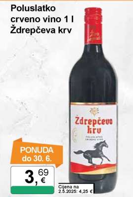 Poluslatko crveno vino 1 l Ždrepčeva krv