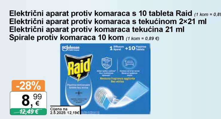 Električni aparat protiv komaraca s 10 tableta Raid