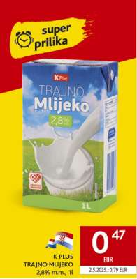 K PLUS TRAJNO MLIJEKO 2,8 % m.m. 1l