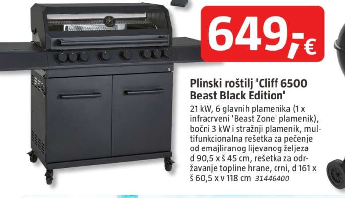Plinski roštilj 'Cliff 6500 Beast Black Edition'