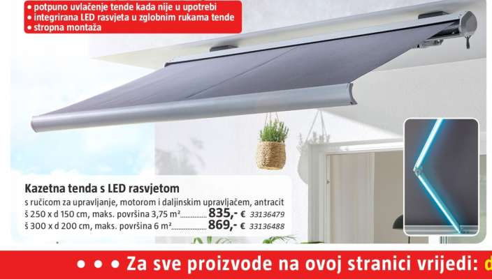Kazetna tenda s LED rasvjetom