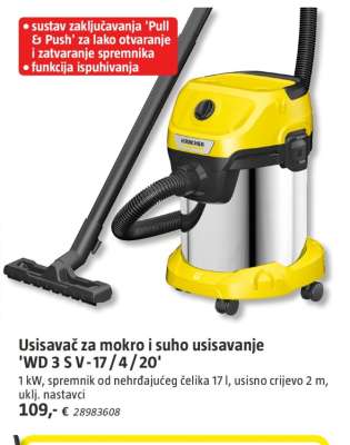 Usisavač za mokro i suho usisavanje 'WD 3 S V-17/4/20'