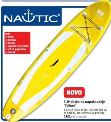 SUP daska na napuhavanje 'Yellow'