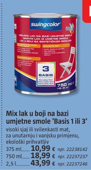 Mix lak u boji na bazi umjetne smole 'Basis 1 ili 3'