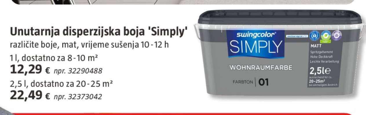 Unutarnja disperzijska boja 'Simply'