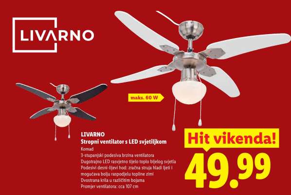 LIVARNO Stropni ventilator s LED svjetiljkom