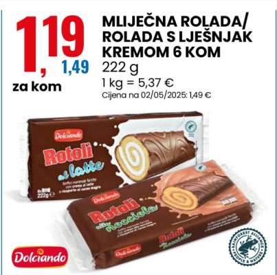 MLIJEČNA ROLADA/ROLADA S LJEŠNJAK KREMOM 6 KOM