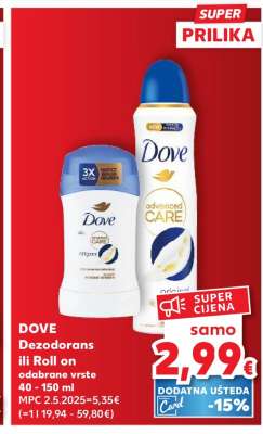 DOVE Dezodorans ili Roll on odabrane vrste 40 - 150 ml