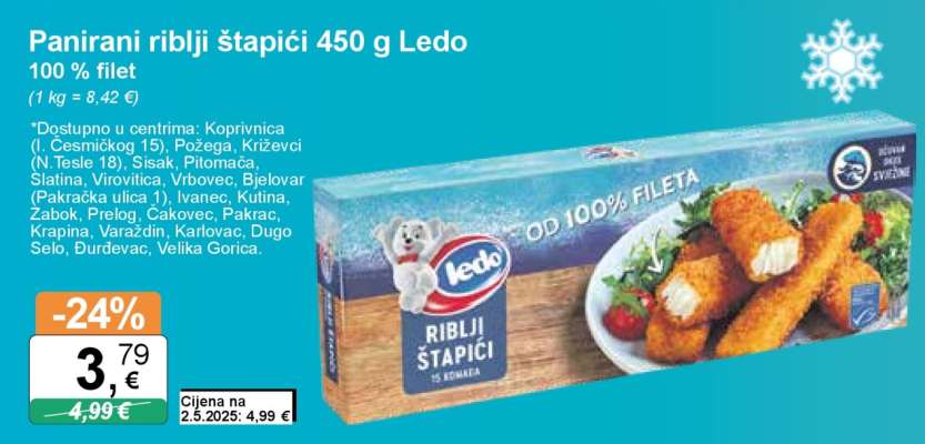 Panirani riblji štapići 450 g Ledo