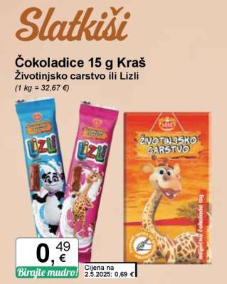 Čokoladice 15 g Kraš Životinjsko carstvo ili Lizli