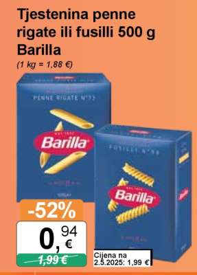 Tjestenina penne rigate ili fusilli 500 g Barilla