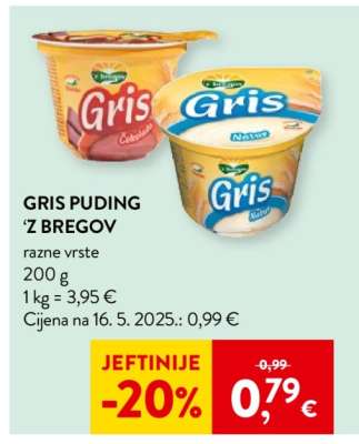 Gris puding 'z bregov'