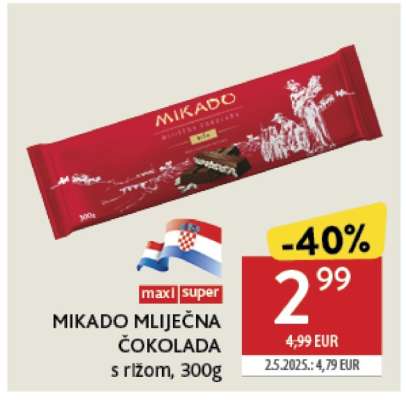 MIKADO mliječna čokolada s rižom , 300g