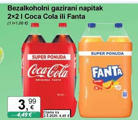 Bezalkoholni gazirani napitak 2×2 l Coca Cola ili Fanta