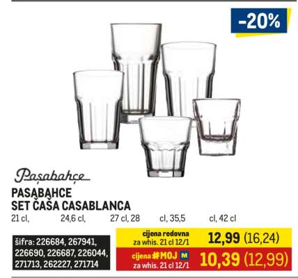 PAŞABAHÇE SET ČAŠA CASABLANCA