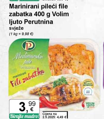 Marinirani pileći file zabatka 400 g Volim ljuto Perutnina