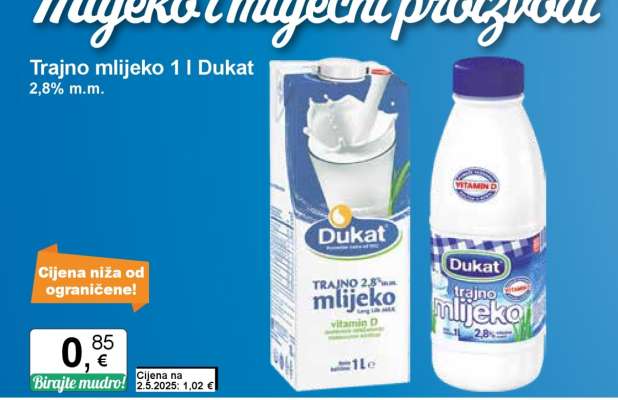 Trajno mlijeko 1 l Dukat