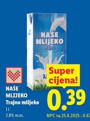 Naše mlijeko Trajno mlijeko