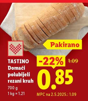 Tastino Domaći polubijeli rezani kruh