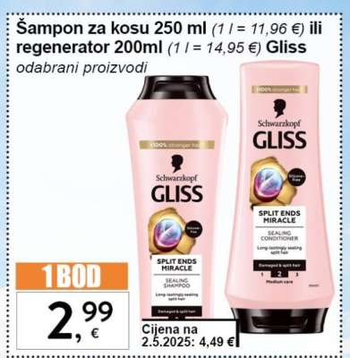 Šampon za kosu 250 ml ili regenerator 200ml Gliss