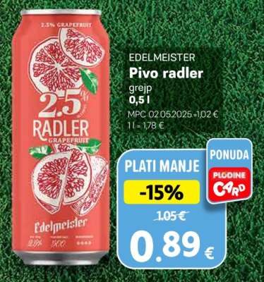 EDELMEISTER Pivo radler grejp 0,5 l
