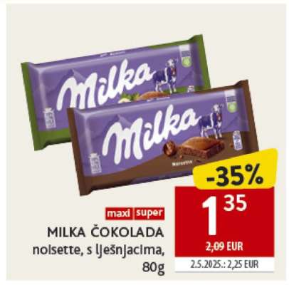 MILKA ČOKOLADA nolsette, s lješnjacima, 80g