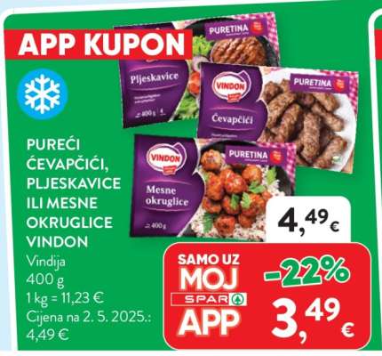 Pureći čevapćići, pljeskavice ili mesne okruglice Vindon