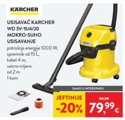 USISAVAČ KARCHER WD 3V-15/4/20 MOKRO-SUHO USISAVANJE