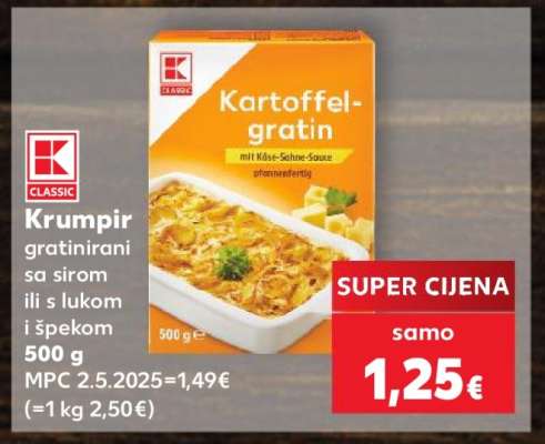 Krumir gratinirani sa sirom ili s lukom i špekom 500 g