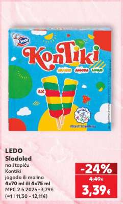 LEDO Sladoled na štapiću Kontiki jagoda ili malina 4x70 ml ili 4x75 ml