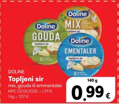DOLINE Topljeni sir mix, Gouda ili Emmentaler