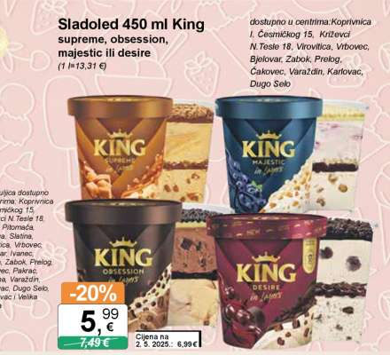 Sladoled 450 ml King supreme, obsession, majestic ili desire