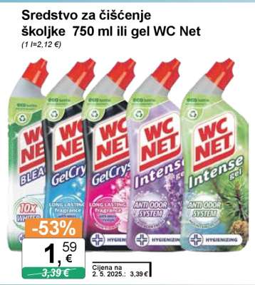 Sredstvo za čišćenje školjke 750 ml ili gel WC Net