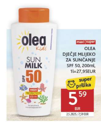 OLEA DJEČJE MLIJEKO ZA SUNČANJE