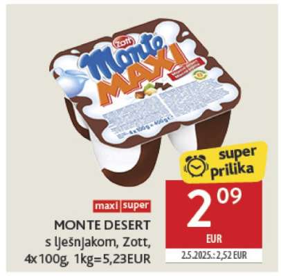 MONTE DESERT s lješnjakom, Zott, 4x100g, 1kg=5,23EUR