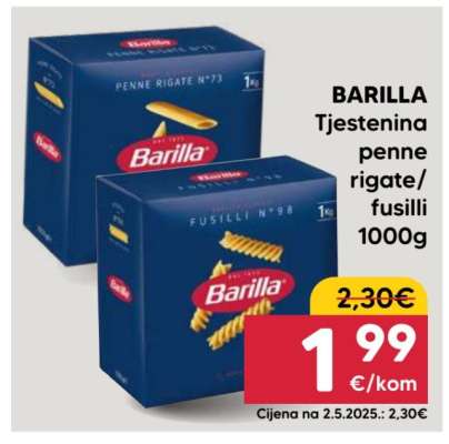 BARILLA Tjestenina Penne Rigate/Fusilli 1000g