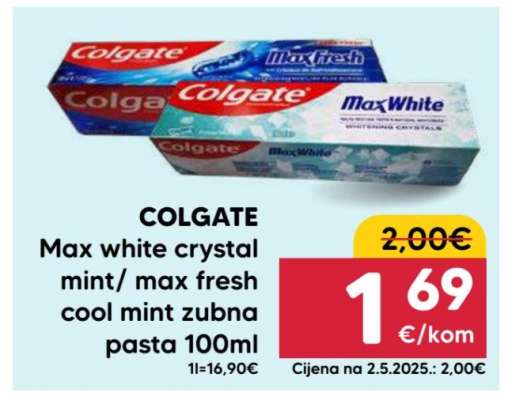 COLGATE Max white crystal mint/ max fresh cool mint zubna pasta 100ml