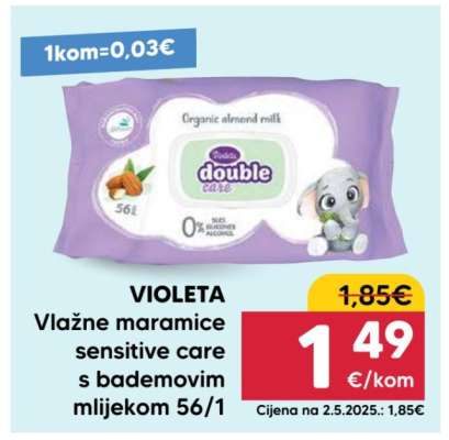 VIOLETA Vlažne maramice sensitive care s bademovim mlijekom 56/1