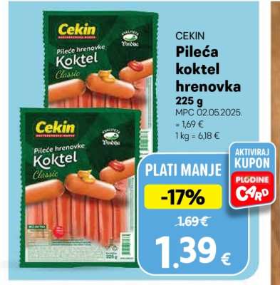 CEKIN Pileća koktel hrenovka 225 g